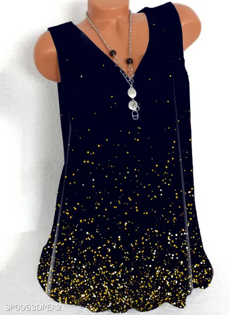 Fashion printing large size women T-shirt V-neck sleeveless vest casual ladies T-shirt women tops 01