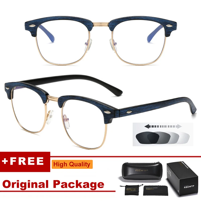 Blue Gold Wood 09 Фотохромный фильтр компьютерные очки для блокирования УФ анти голубой свет глаз глазного напряжения переходные игровые очки для женщин мужчин UV400 - Цвет линз: Blue Gold Wood 09