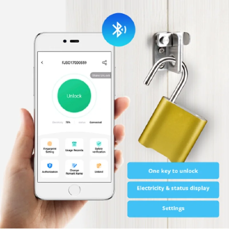 

Bluetooth Lock IP65 Waterproof Keyless Fingerprint Unlock Anti Theft USB Padlock Door Lock IOS Android Phone APP ControI