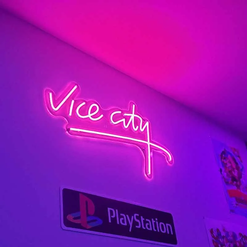 ネオンサイン LED看板 ピンク 壁掛けVice city ネオン管　オーダー ネオンサイン LED看板 ピンク 壁掛けVice city ネオン管 オーダー