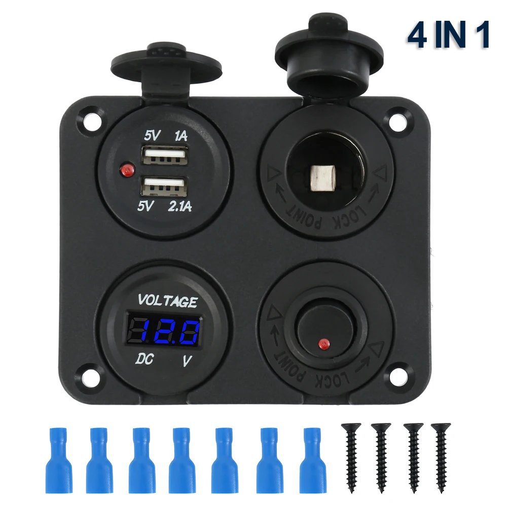 

Universal 4 in 1 Multi-function Car Boat Cigarette Lighter Socket Dual USB Charger Bule LED Voltmeter automobiles
