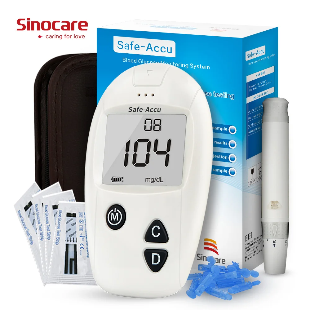 

Sinocare Safe Accu Glucometer & 50/100 separated test strips lancets household glucose monitor