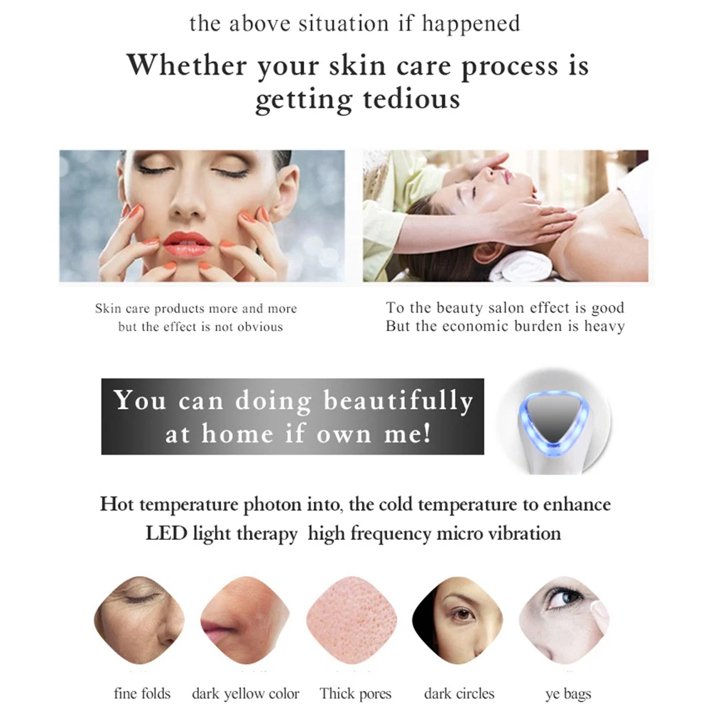 Ferramentas de Beleza Cuidados com a Pele Efeito de Vibração Máquina da Beleza Massageador Facial Ultra-sônica Rosto Dispositivo Spa Luz Anti-envelhecimento Levantamento 18 Utensílios de cuidado facial