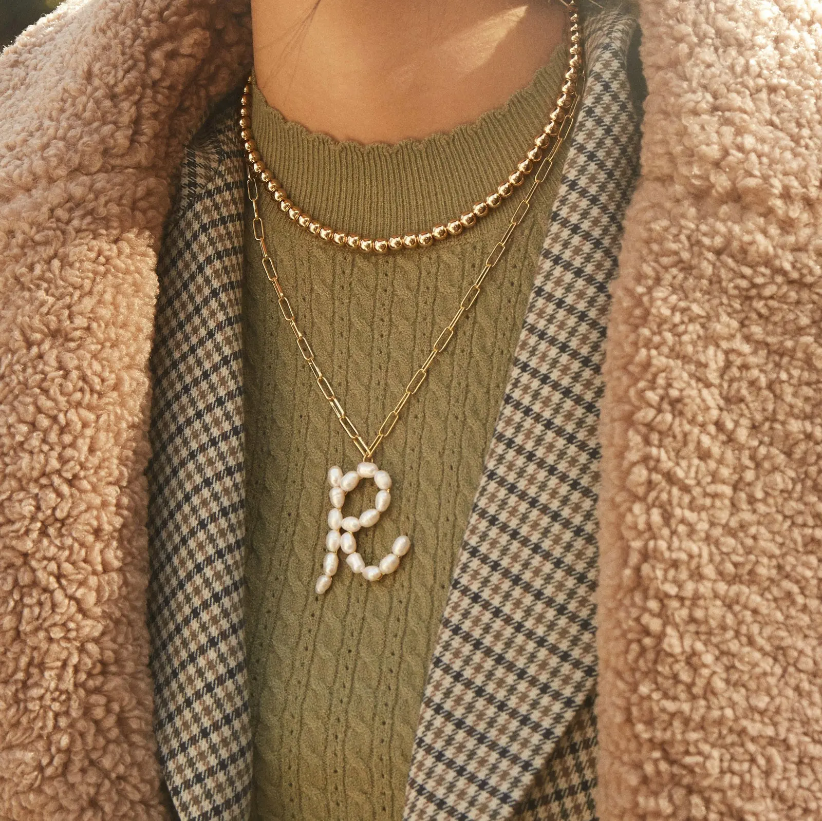 Crude Link Chain Initial Charm necklace 