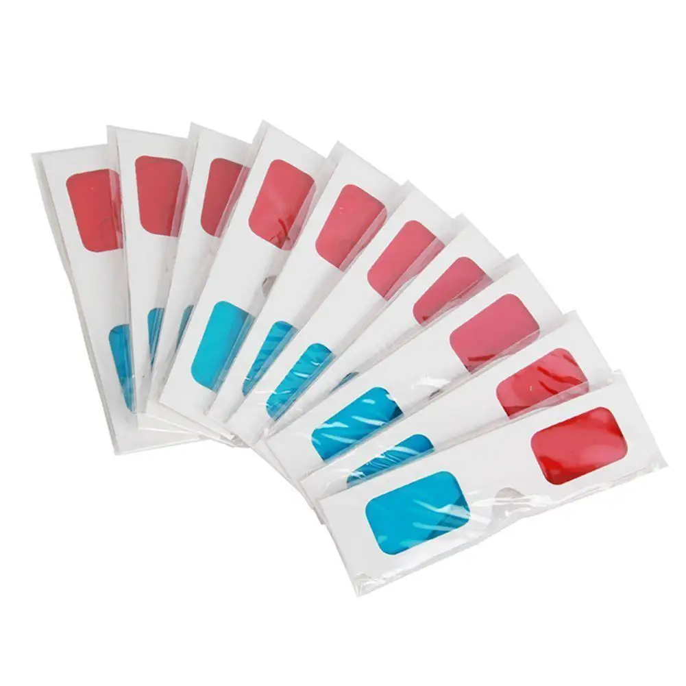 10pcs/lot Universal Paper Anaglyph 3D Glasses Paper 3D Glasses View Anaglyph Red/Blue 3D Glass For Movie Video EF r20