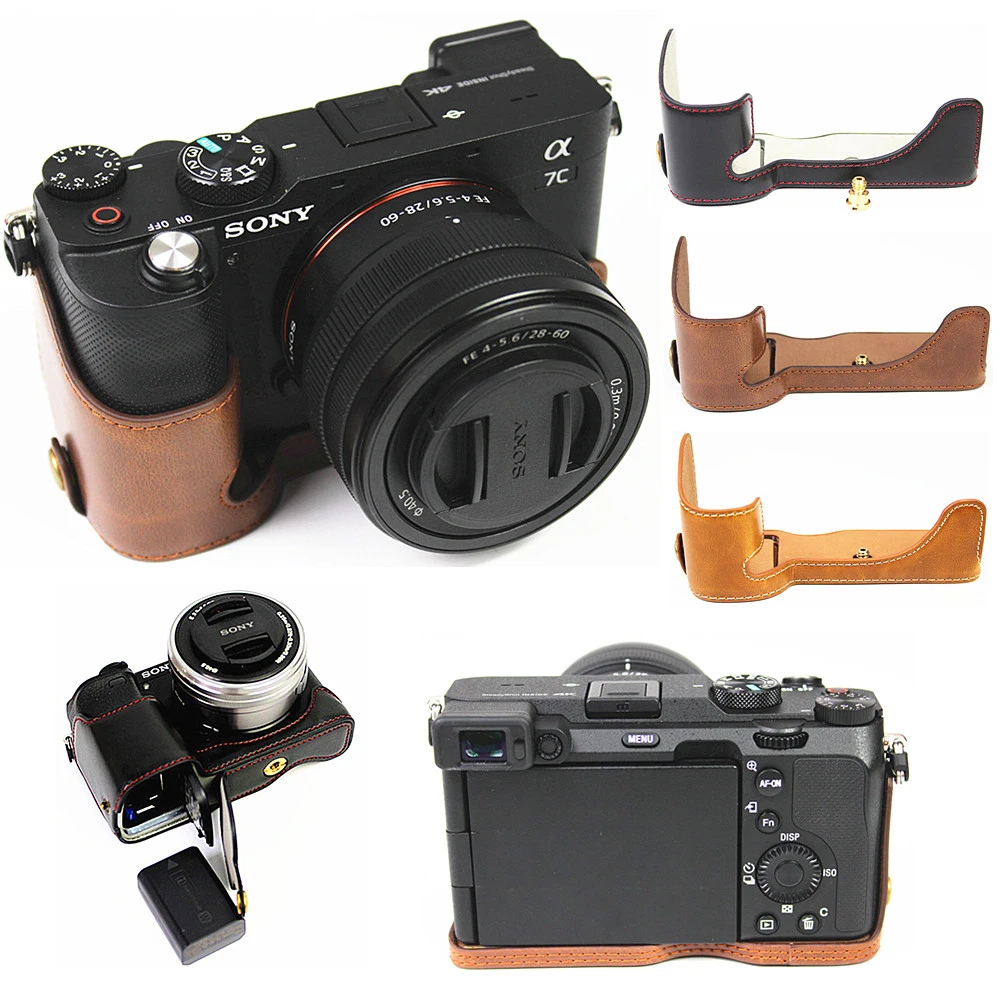Retro Pu Leather Camera Bag Body Case For Sony Alpha 7c A7c Zve10