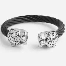 Мужские ювелирные изделия, нержавеющая сталь, серебро, двойная голова леопарда, проволока, витая Цепочка, манжета, браслет, крутые мужские ювелирные изделия, Pulseira, высокое качество