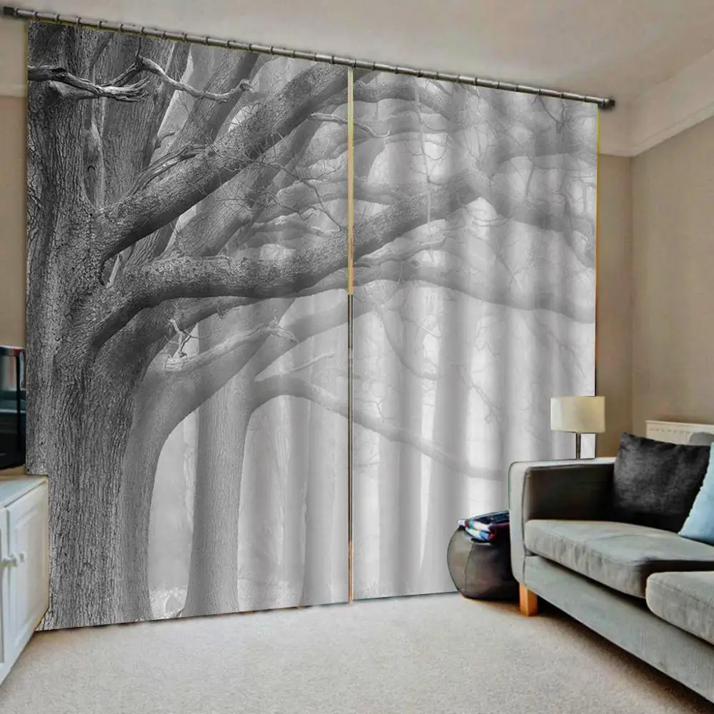 

3D Curtains Living Room Bedroom Drapes Cortinas Customized size grey blackout tree curtains