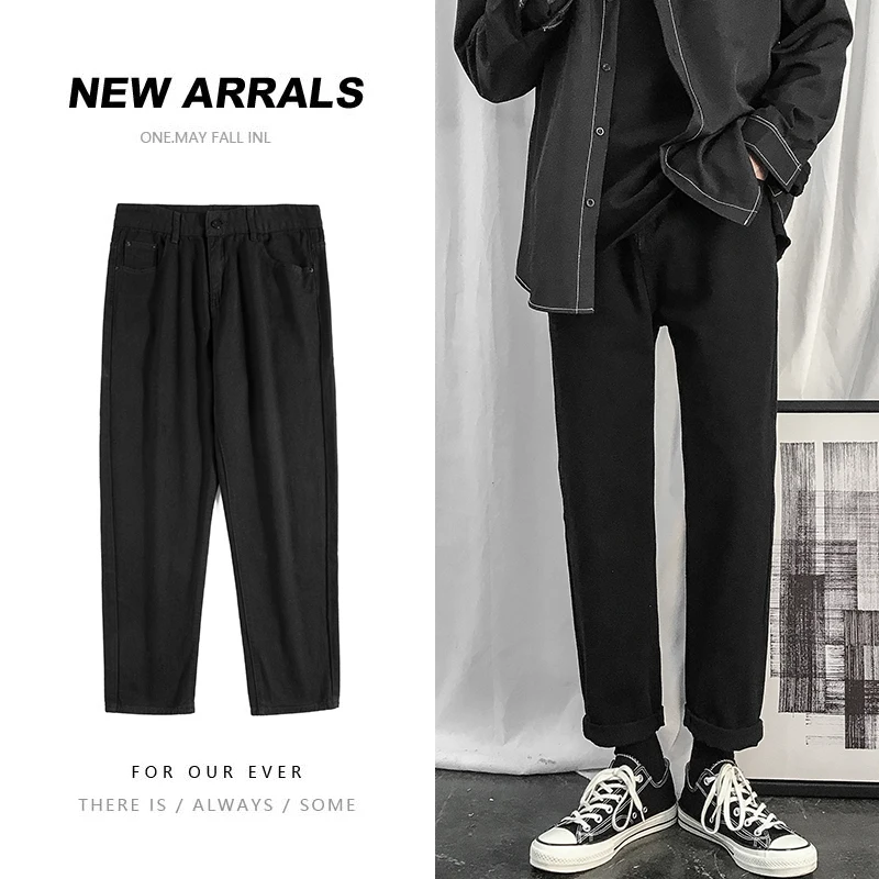 

Straight Jeans Men's Fashion Washed Solid Color Retro Casual Jeans Pants Men Streetwear Loose Hip Hop Denim Trousers Mens M-2XL