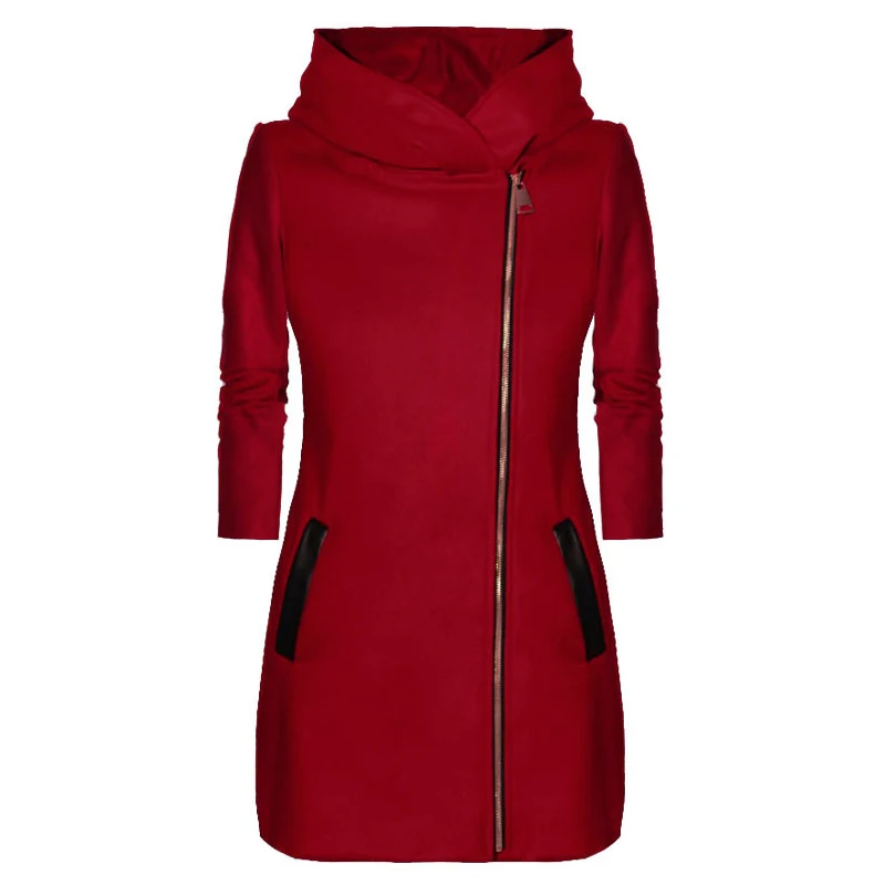 Spring Jacket Women High Collar Hooded Zipper Long Sleeve Coats Jacket Slim Women Outwear Coat Casual Hooded Hoodie - Цвет: Red