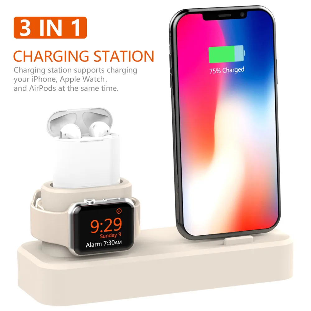 SZYSGSD 3 в 1 зарядная док-станция держатель для iPhone X 8 7 6 силиконовая зарядная подставка Док-станция для Apple watch для Apple Airpods