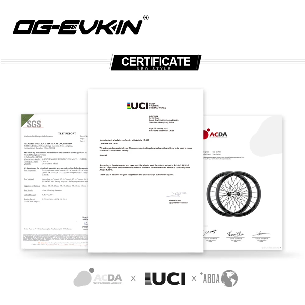 OG-EVKIN RW-002 Carbon Wheels Clincher 45mm Depth 25mm Outer Width V-Brake Carbon Wheel For Road Bike 700c UCI DT350 Wheelset