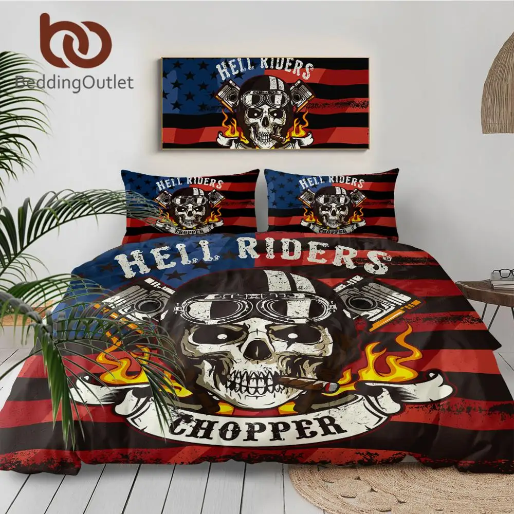 Beddingoutlet Fire Skull Bedding Set Chopper Print Boys Duvet
