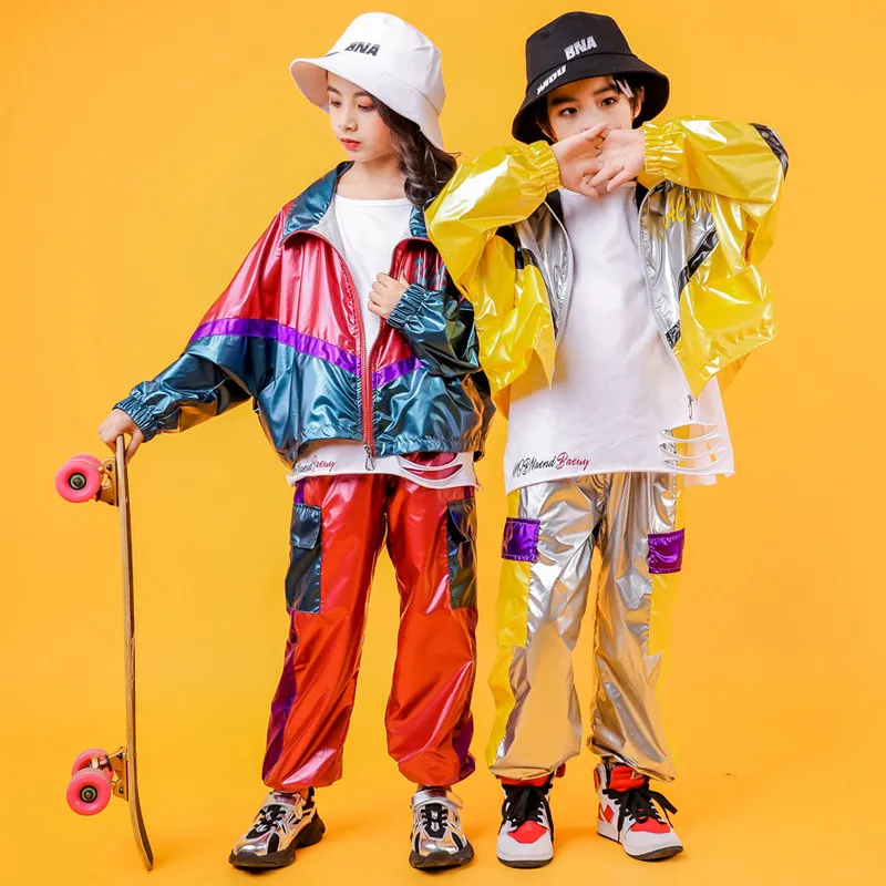 Hip Hop Costume Hiphop Kids Street Dance Clothes Long Sleev Bright Jacket Pants Stage Outfits Jazz Wear Girl Set Boy Clothes (9)