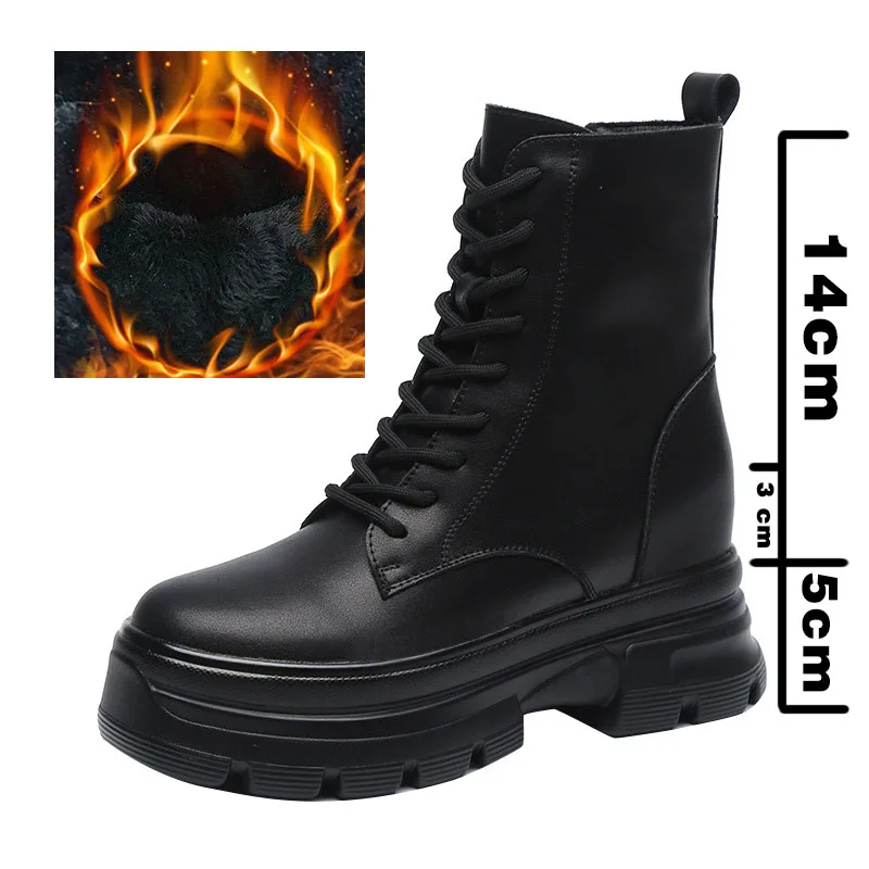 Fujin 8cm High Platform Hidden Heel Wedge Women Ankle Boots