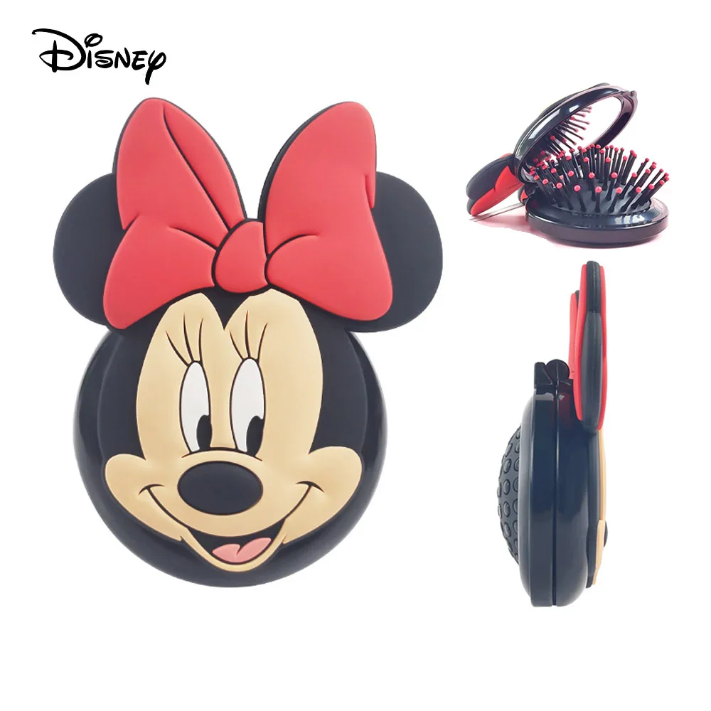 

Cartoon Minnie Mouse Round Folding Comb Mirror Combination Girl Disney Portable Makeup Mirror Massage Air Cushion Comb