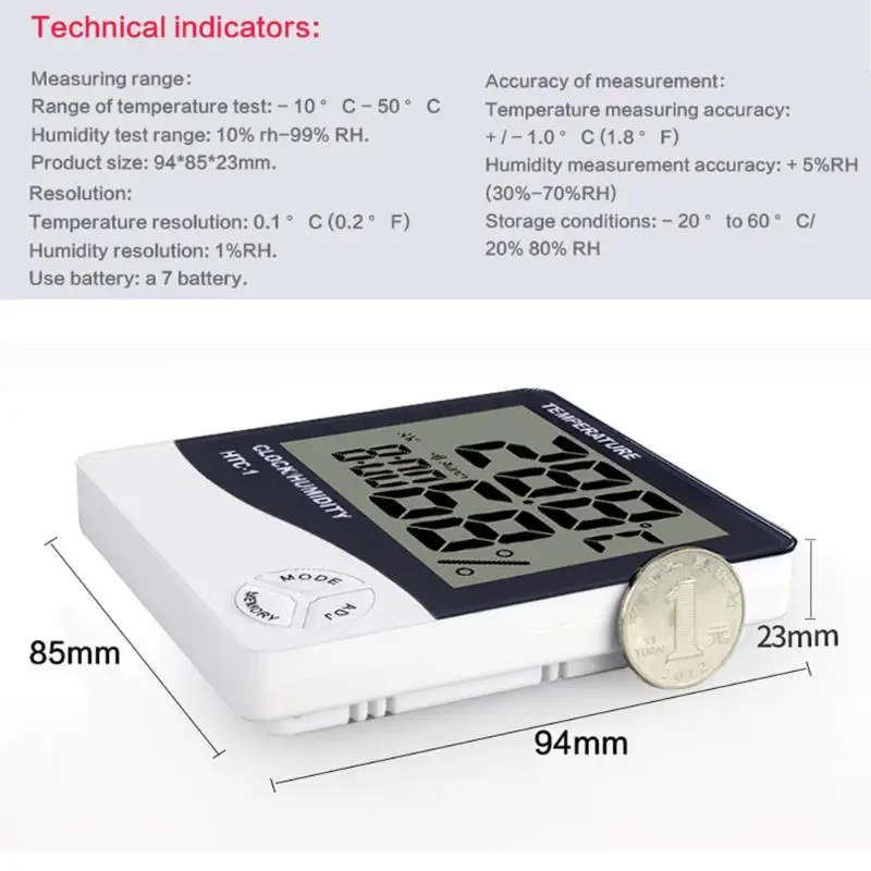 HTC-1 Mini Digital LCD Indoor Temperature Sensor Humidity Meter Thermometer Hygrometer Gauge Electronic Weather Station Clock