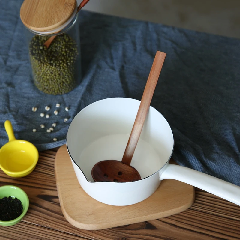 Эмалированный горшок для молока суп горшок с одной деревянной ручкой с рисунком листьев