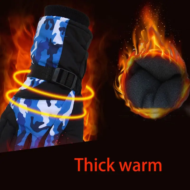 Унисекс Зимние камуфляжные полосы зимние лыжные перчатки водонепроницаемые теплые плюшевые варежки Y98F