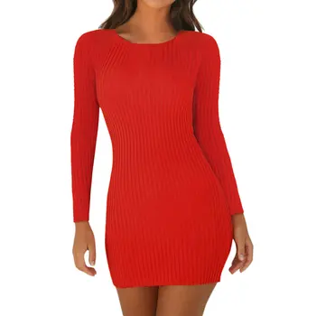 

Women Long Sleeve Knitted Top O Neck Slim Bodycon Sweater Womens Black Red Orange Long Sweaters Female Jumper