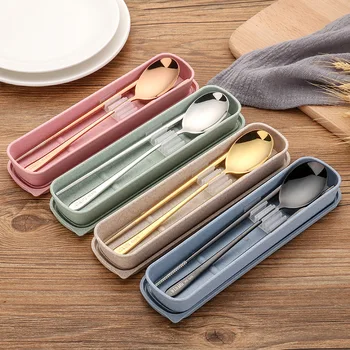 

2pc Cutlery Set/stainless steel tableware set chopsticks spoon set washable/reusable food stick spoon set Metal cutlery with box