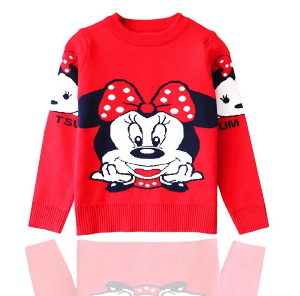 Детский свитер Новинка года; сезон осень-зима; теплый вязаный пуловер с Микки Маусом для маленьких девочек Одежда для девочек 2-7 лет