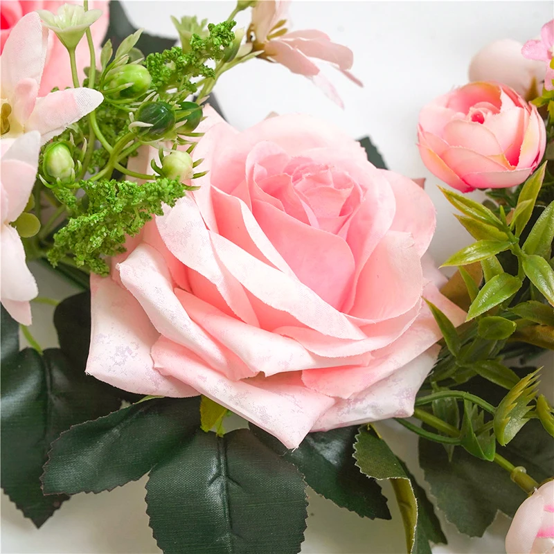 AU Artificial Door Window Hanging Rose Flower Wreath Garland Home Garden Decor