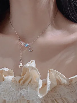 

Simple Sweet Moonstone Unicorn silver Plated Necklace Moon Clavicle Chain Personality Temperament For Women Pendant
