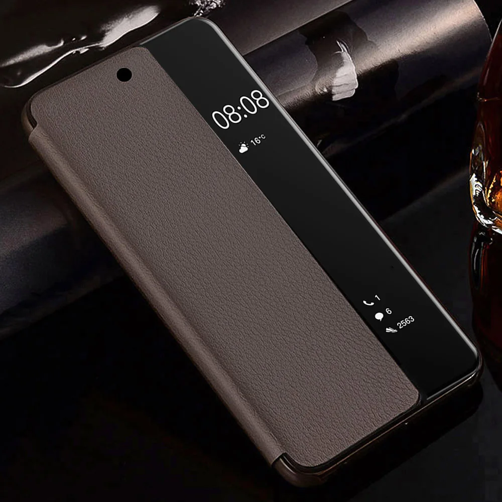 GUUGEI флип-чехол кожаный чехол для телефона для huawei P20 Pro мобильный телефон флип-над окном вид смарт-флип Капа Para Celular - Цвет: brown phone case