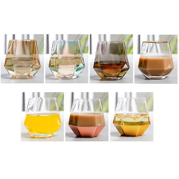 

Wine Glasses Gold-rimmed Glass Hexagonal Diamond Cup Heat-resistant Glass Geometric Breakfast Cup Drink Cup Milk Cup Juice Cup