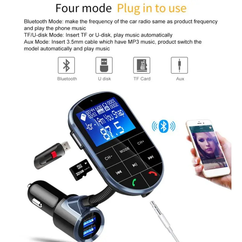 1 шт. Bluetooth Автомобильный MP3-плеер fm-передатчик мобильный телефон Hands-Free Звонки Bluetooth приемник mp3 автомобильный