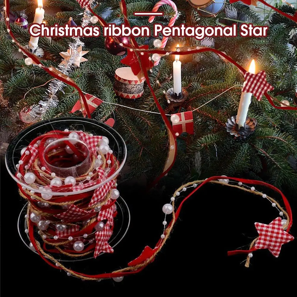 Christmas Handmade Pentagonal Star Chain Ribbon Gift Wrapping DIY Christmas Tree Decorative Pentagram Festive Party Supplies