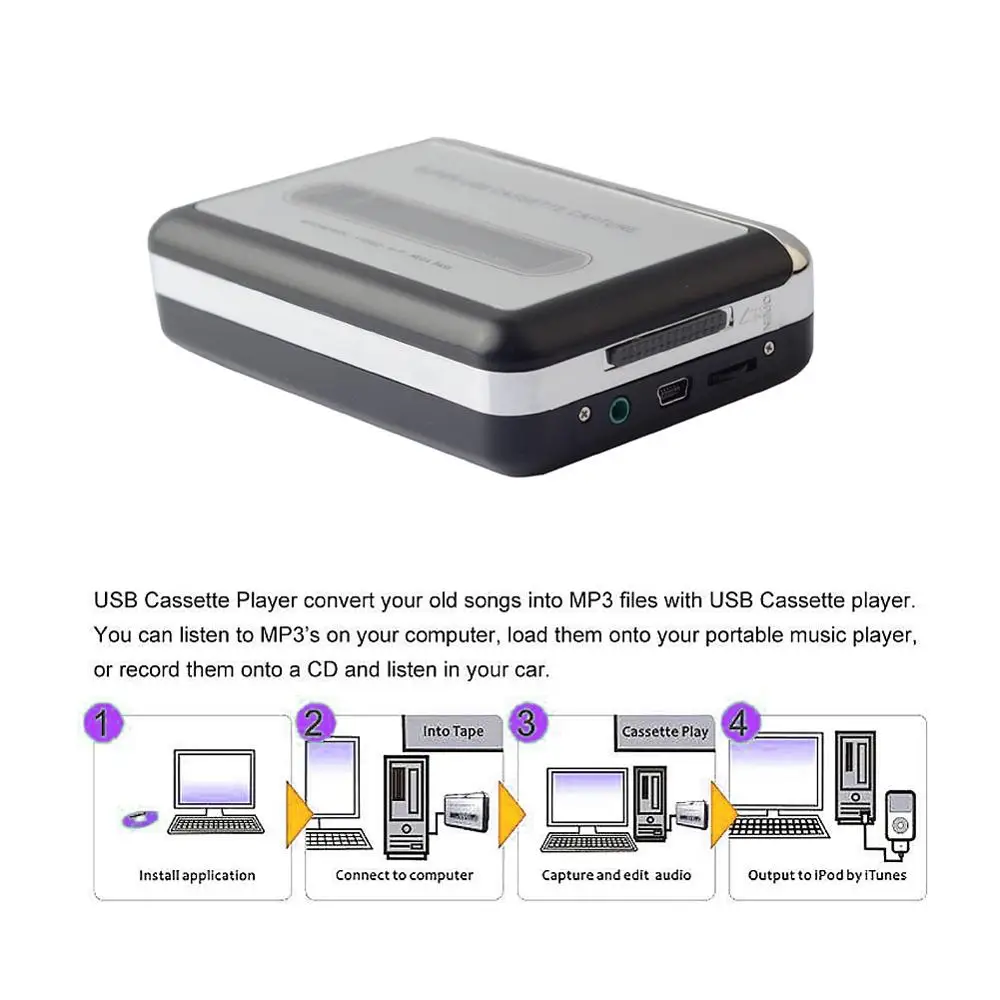 Портативный USB кассетный проигрыватель записывающая лента в MP3 преобразователь