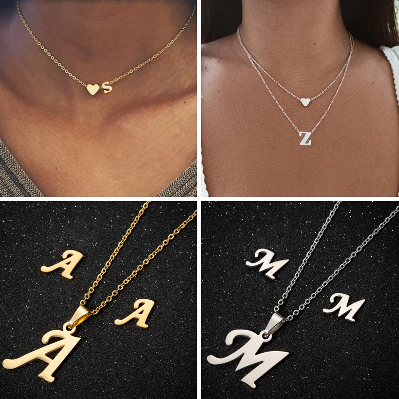 SMJEL A Z Alphabet Necklace Tiny Heart Initial Necklace for Women Girls Kids Personalize Jewelry 26 Letter Collier Pendientes