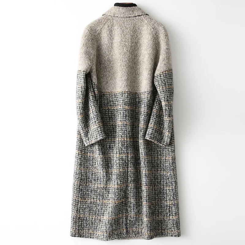 

Autumn Winter Wool Coats And Jackets Women Double Breasted Plaid Beads Windbreaker Female Overcoat manteau femme LX1990