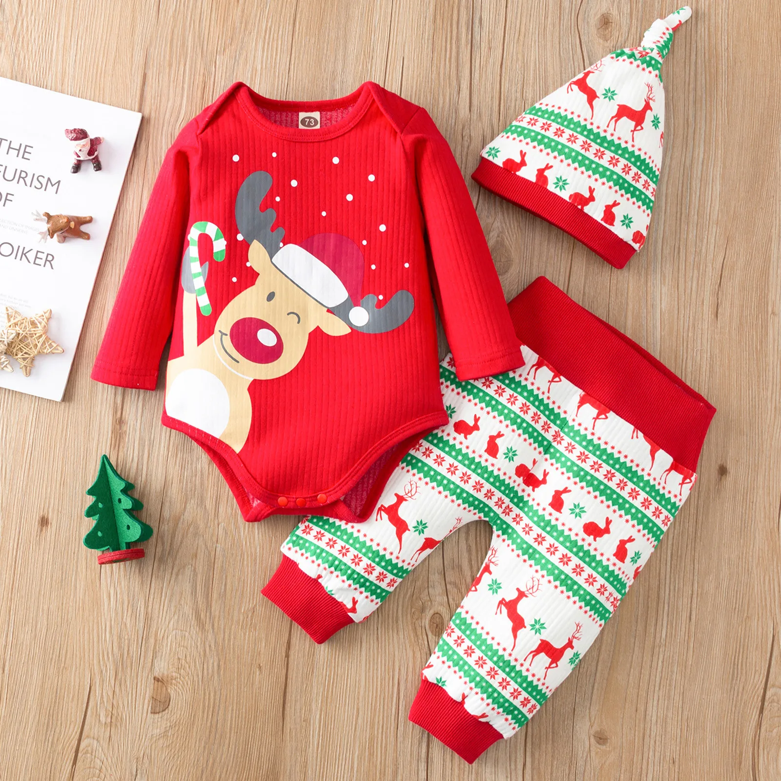 Infant Newborn Baby Christmas Clothes Girls Boys Set Romper Bodysuit Pants Hat Kid 3pc Outfits | Детская одежда и обувь