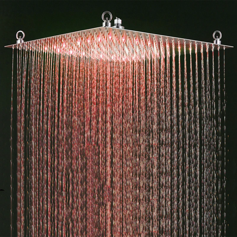 Black Rainfall Shower Head LED Light 20‘’ Large Rainfall Shower Faucet Head Square Brass Showerhead Color Changing Head 3