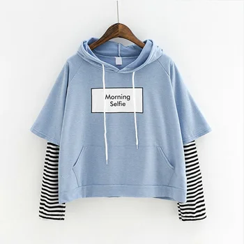 

2020 New Spring Women's Hoody Sweatshirt Fashion Striped Sleeve Patchwork Casual Hoodies Cotton Spring Kpop Harajuku EXO Clothes