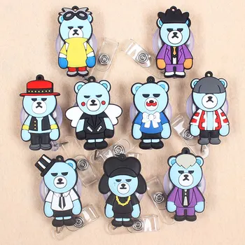 

Cute Funny Fashion Blue Bear Retractable Badge Card Holder Reel Nurse Exhibition Enfermera For Boys Gift glasses Name Card Chest