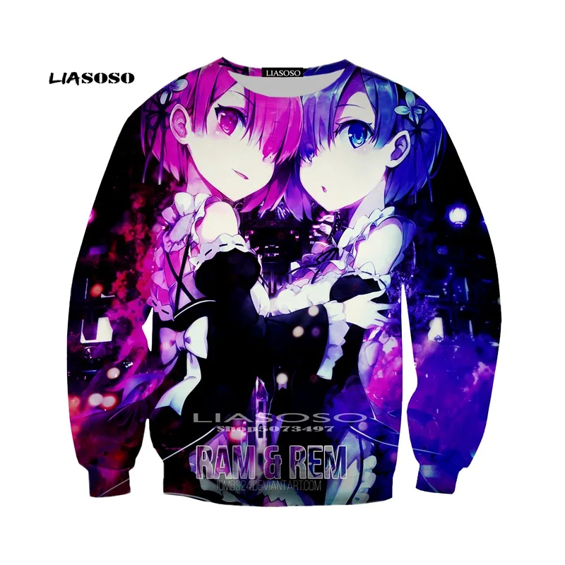 LIASOSO мультфильм аниме Re Zero Rem круглый свитер стиль модные толстовки Топы Прямая красочные плюс размеры S-6XL - Цвет: 1