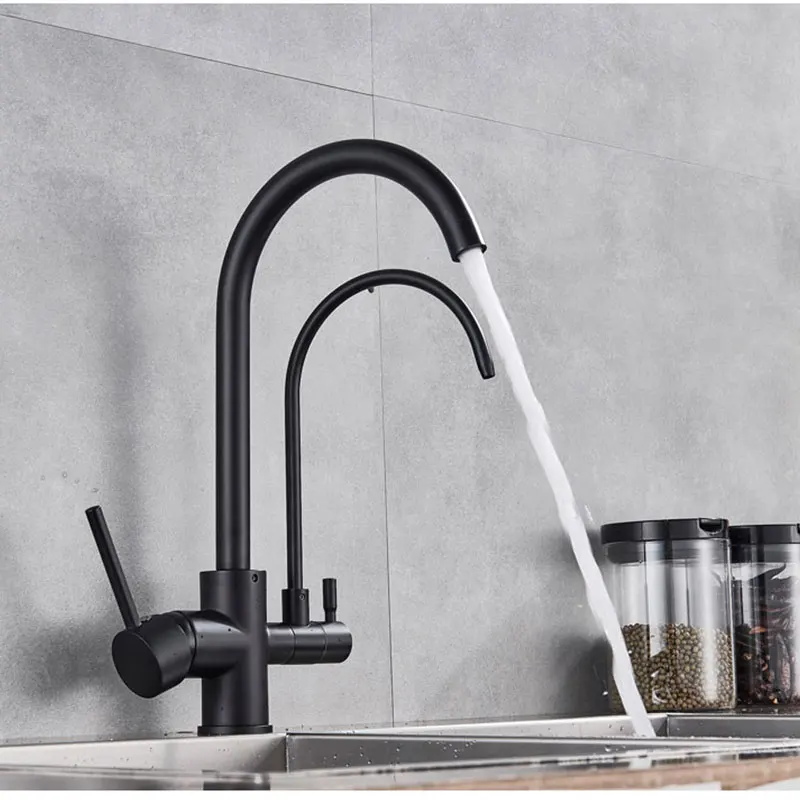 Filter Kitchen Faucets Dual Swive Spout Deck Mounted Mixer Tap 360 Rotation With Water Purification Features Crane Dual Handle