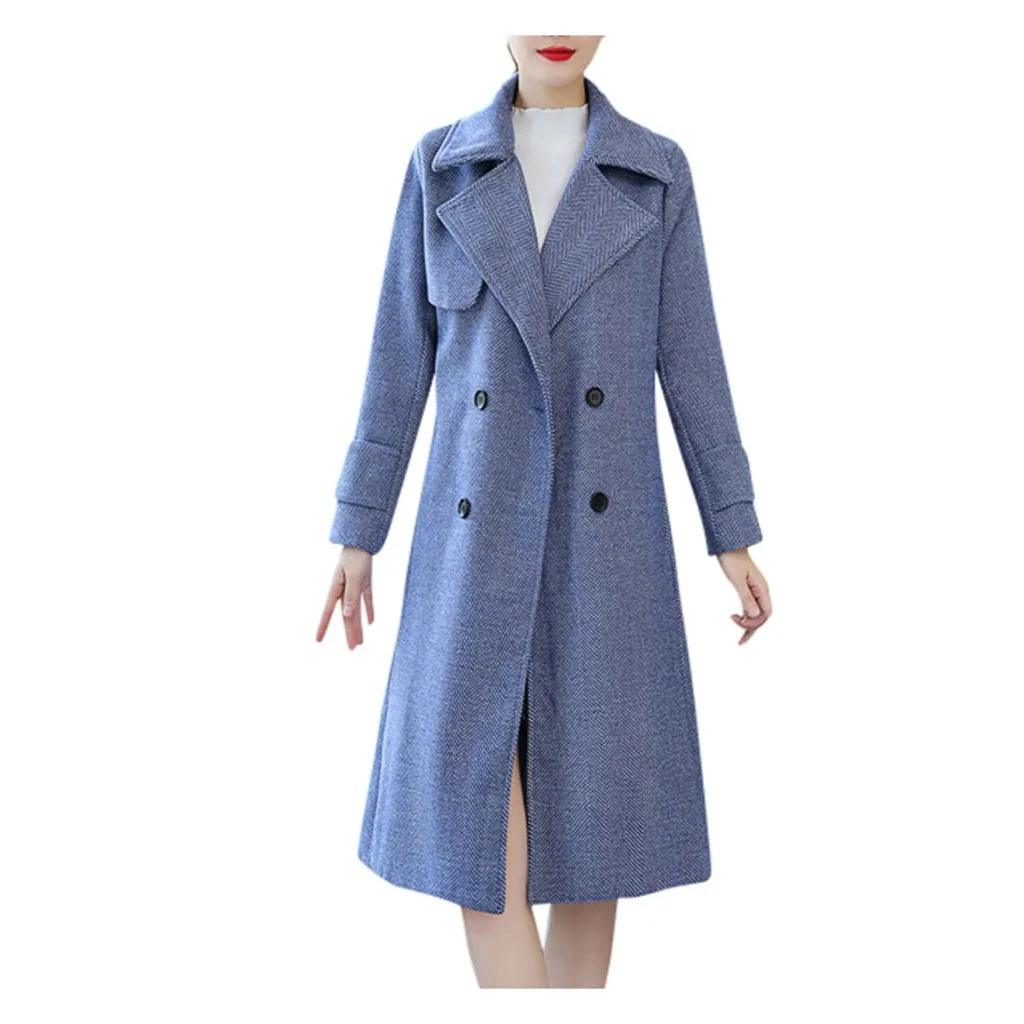 Blue Новое зимнее пальто женское Шерстяное Пальто женское зимнее шерстяное пальто с лацканами куртка длинное пальто Верхняя одежда манто Femme размера плюс S-2xl#3 - Цвет: Blue