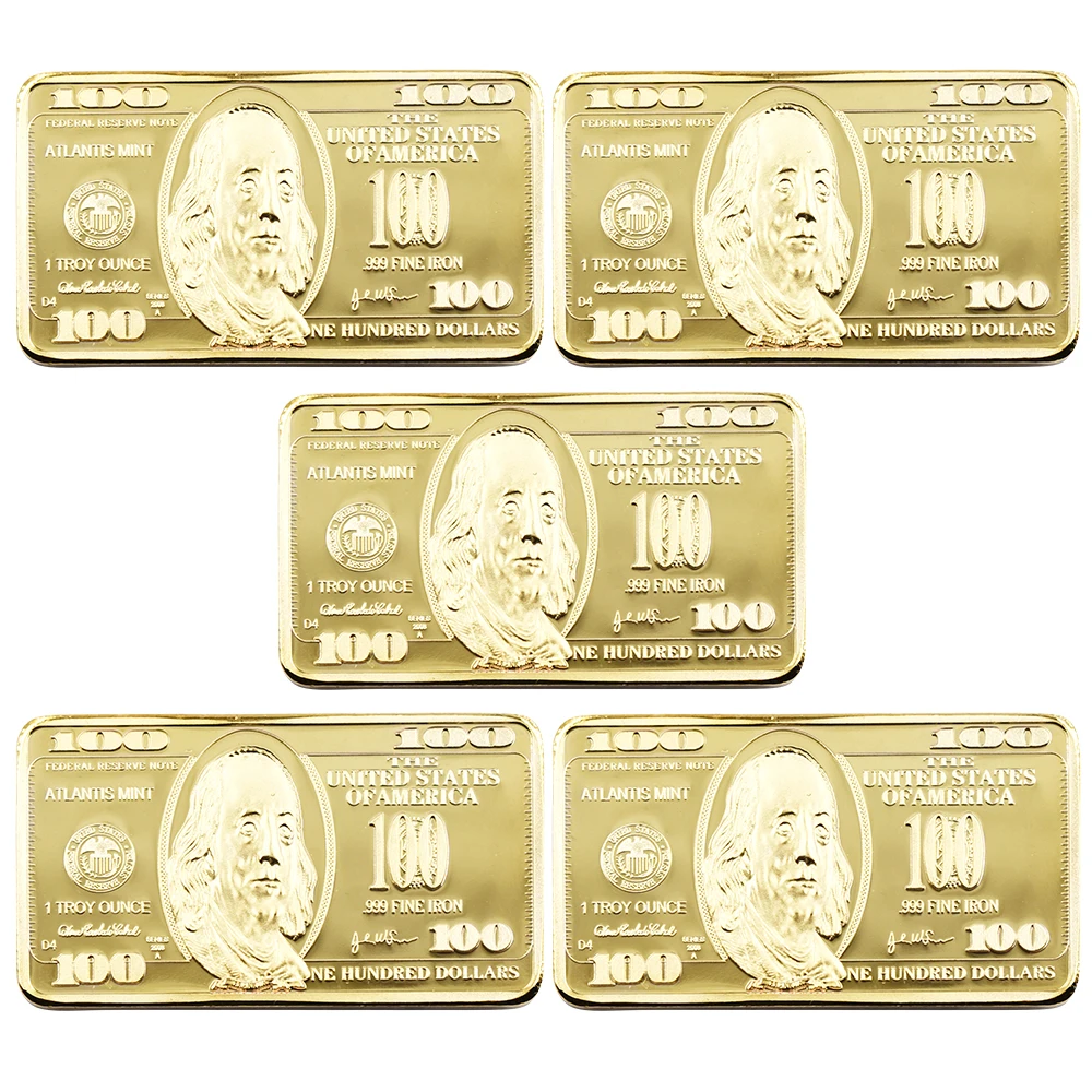 24k 999 9 золото бар Качество Позолоченные металлические изделия Usd 100 креативные
