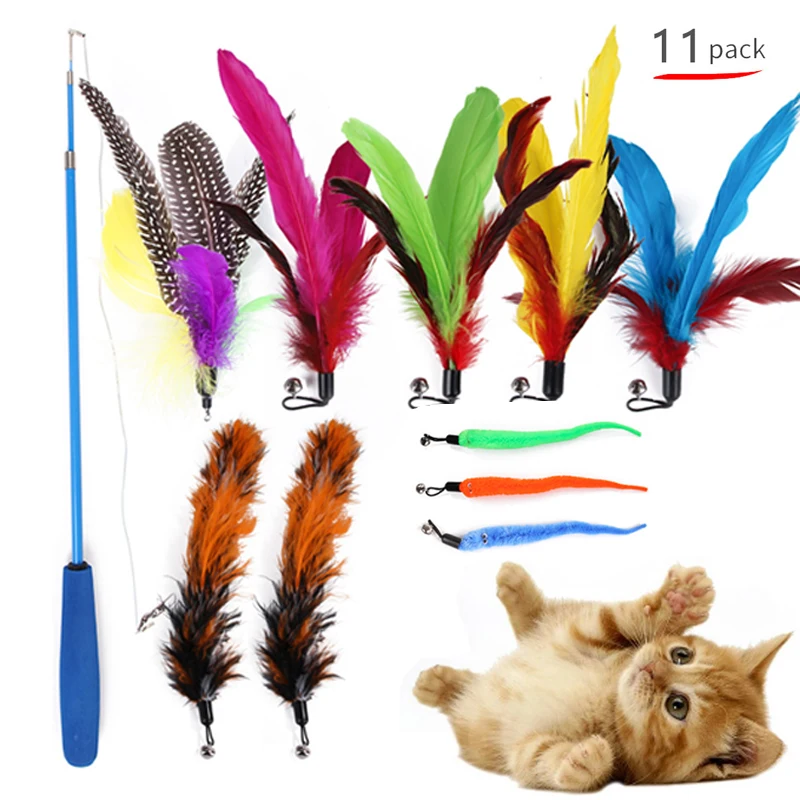 

Fun kitten tease interactive toy stick and feather toy tease cat stick interactive toy stick pet cat toy stick