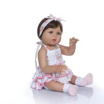 

Cute Reborn Baby Toddler Silicone Realistic Doll Toys Girl With Dress About 48cm