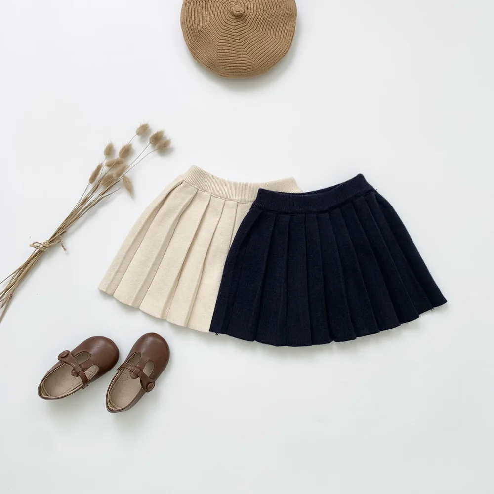 

Baby Girl Clothes Solid Tutu Kids Knitted Skirt Children School Girl Skirts Fashion Mini Pleated Skirt Winter for 2-7 Year Old