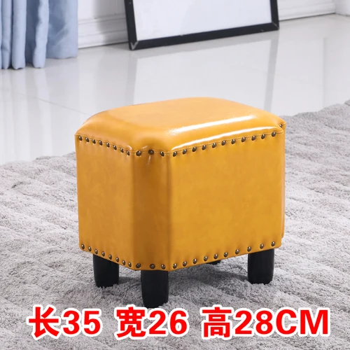 Антикварный кожаный квадратный табурет бытовой диван модный креативный silla para maquillaje туалетный стул мебель скамейка - Цвет: B 35cm26cm28cm