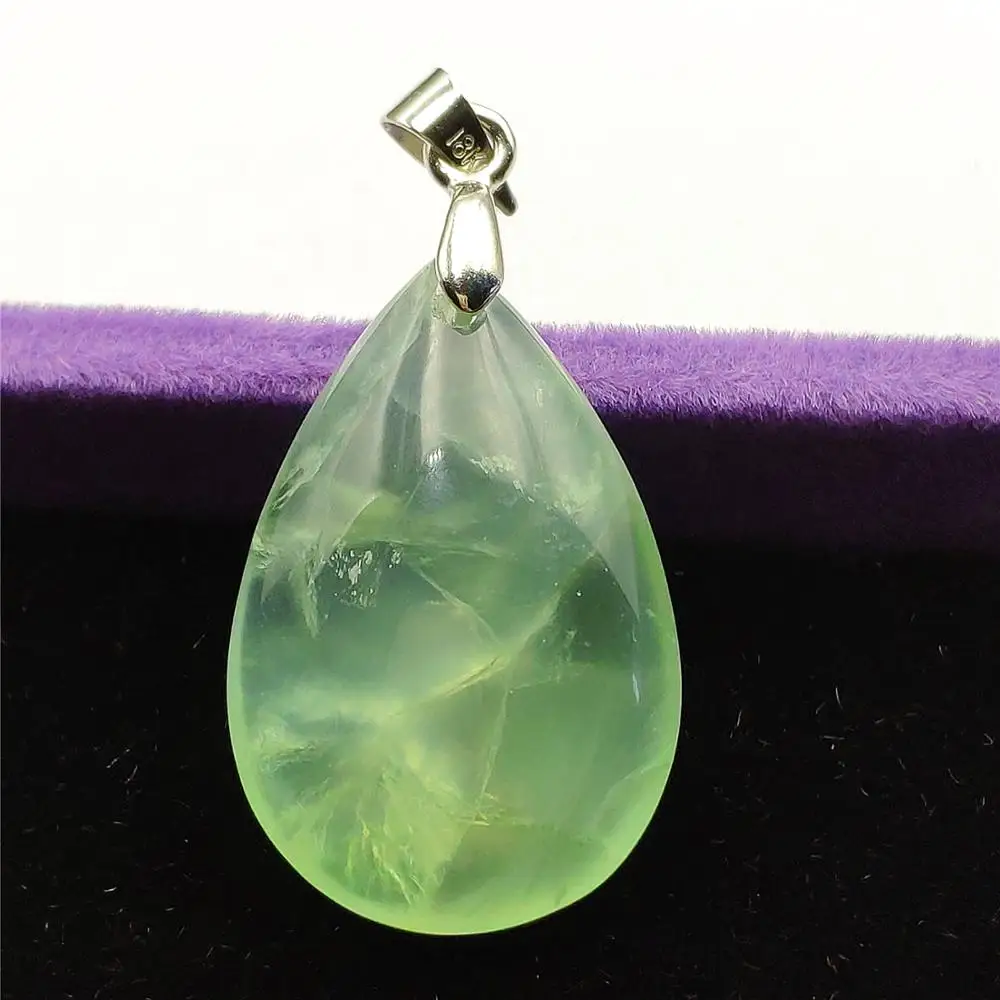 

27x18x8mm Natural Green Prehnite Crystal Water Drop Pendant Gemstone Clear Bead For Women Men Love Gift Healing AAAAA