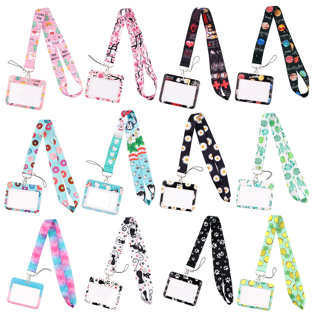 YL725 Wholesale Office Id card holder Pretty Neck Strap lanyards id badge holder Card Cover Key Chain Doctor Nurse Accessories color cats retractable badge reel lanyard nurse id business credit card work card badge holder student clips card cover holder