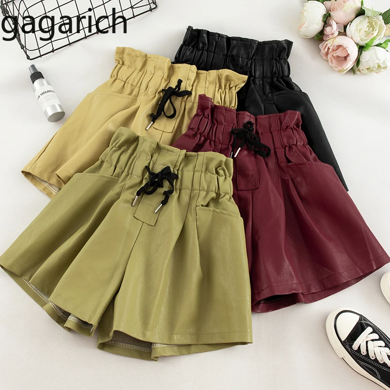 

Gagarich Women Shorts 2019 Korean Version Fashion Solid High Waist PU Leather Female Sexy A-line Wide Leg Short Pants